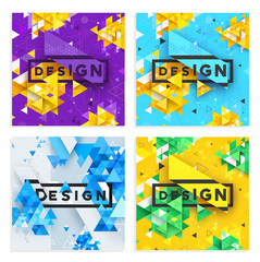 Bright color covers set. Triangular shapes composition. Futuristic design posters