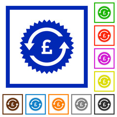 Pound pay back guarantee sticker flat framed icons