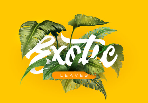 Bright tropical background with jungle plants. Exotic pattern with tropical leaves