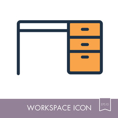 Desk outline icon. Workspace sign