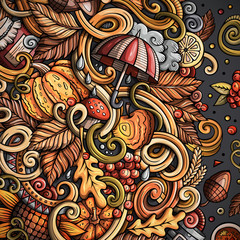 Cartoon cute doodles hand drawn Autumn frame design