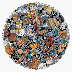 Fototapeta premium Cartoon vector doodles Winter illustration