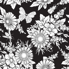 Floral seamless pattern with butterflies 