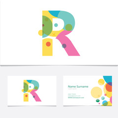 Creative Letter R design vector template on The Business Card Template. Abstract Colorful Alphabet .Friendly funny ABC Typeface. Type Characters