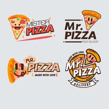 Pizza logo template concept. badges, banners for fast food restaurant.  - vector illustration