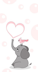 Obraz na płótnie Canvas Cute cartoon elephant with bird. Best friends. Vector.