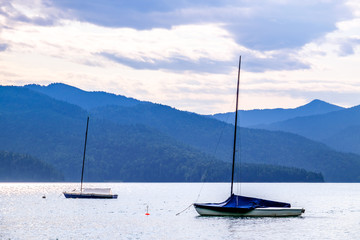 sailboats at the walchensee lake in germany