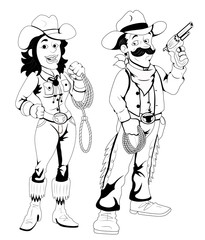 Cowboy and Cowgirl - Vector Character Illustration