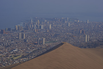 City of Iquique in the north of Chile on a coastal plain along the edge of the Atacama Desert. View from Alto Hospicio.