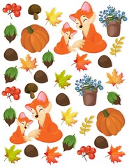 Autumn pattern fox, pumpkin and forrest nuts Vector