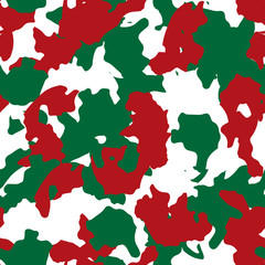 Red, green and white UFO Christmas camouflage is a bright seamless pattern that can be used as a camo print for clothing and background and backdropor computer wallpaper