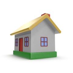 A small house with yellow roof on a white. 3D illustration