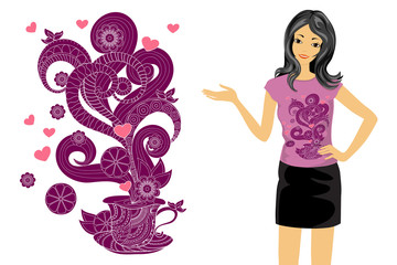 zen cup, hearts and girl