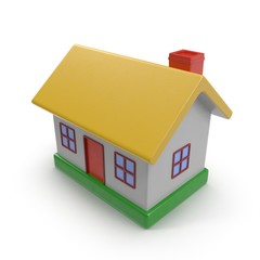 Toy house model on white. 3D illustration