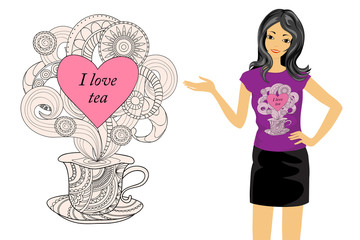 I love tea with zen cup and girl