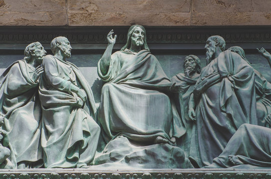 The Last Supper, Jesus the statue of a fresco painting on a stone