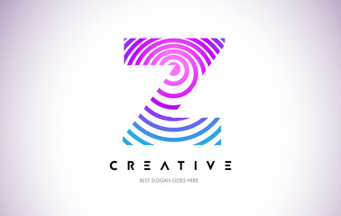 Z Lines Warp Logo Design. Letter Icon Made with Purple Circular Lines.