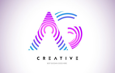 Fototapeta premium AG Lines Warp Logo Design. Letter Icon Made with Purple Circular Lines.