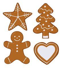 Fototapeta na wymiar Set of cartoon vector christmas gingerbread cookies isolated on white background