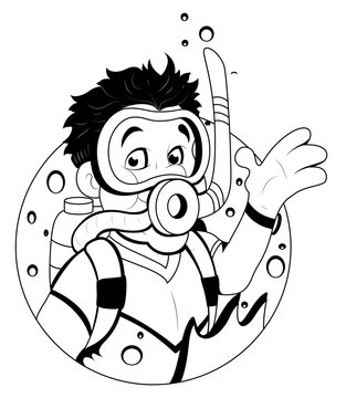 Cartoon Boy with scuba diver Mask Vector