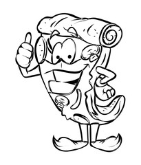 Happy Cartoon Pizza Showing Thumbs Up Vector Drawing