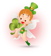 Cute St. Patrick�s Day Girl-St. Patrick's Day Cartoon Vector Illustration