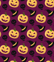Halloween vector seamless pattern with pumpkins in trendy flat style