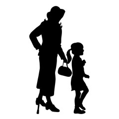 Vector silhouette of family on white background.