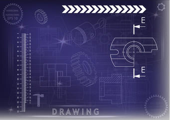 Machine-building drawings on a blue background