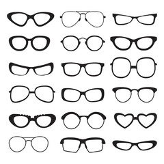 Sunglasses silhouette of different types and sizes . Vector pictures isolated