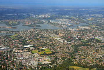 Fototapeta premium Airplane view of the city of Sydney Australia