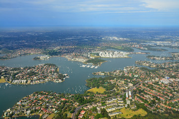 Fototapeta na wymiar Airplane view of the city of Sydney Australia