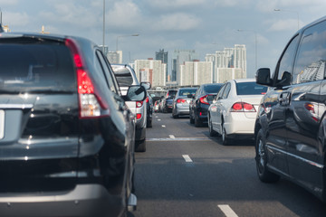 traffic jam with row of cars