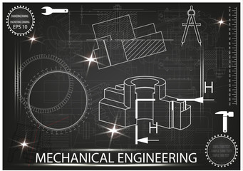 Machine-building drawings on a black background