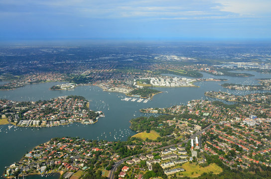 Airplane view of the city of Sydney Australia