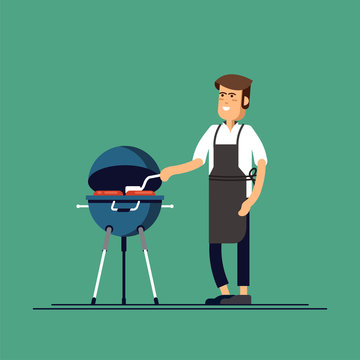 man grilling burgers on blue barbecue clip art preview