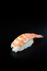 Shrimp Sushi Nigiri isolated on Black Background