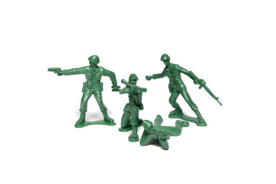 Green Plastic Toy Soldiers Isolated On White Background