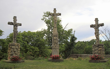 religious statues on crosses in Tihany
