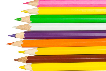 Colored pencils in a row on the right