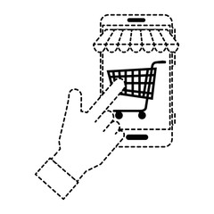 hand human using smartphone with market online app