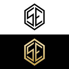 initial letters logo se black and gold monogram hexagon shape vector