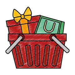 shopping basket with gift and bag