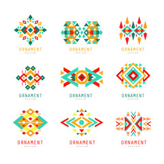 Fototapeta premium Geometric ornament set, abstract logo elements colorful vector Illustrations