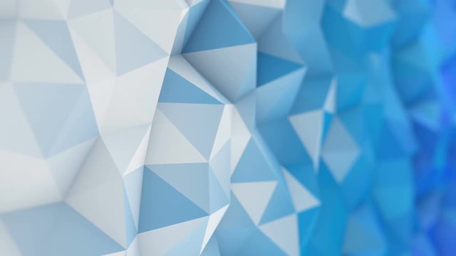 White and blue low poly surface. Semless loop abstract 3D render animation with DOF 4k UHD (3840x2160)
