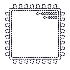 microchip closeup icon in monochrome silhouette dotted vector illustration