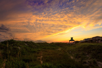 Fototapeta na wymiar Oak Island Sunset with Gazebo
