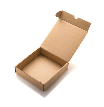empty brown box opened on a white background