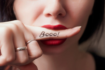 Portrait of sensual young woman with red lips ,