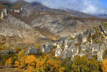 Beautiful landscape in the mountain with colorful autumn forest